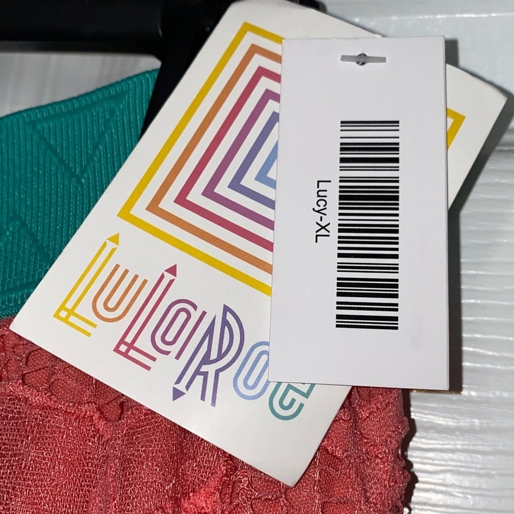 LuLaRoe XL Lucy Coral Skirt With Teal Waistband NWT - Picture 2 of 5
